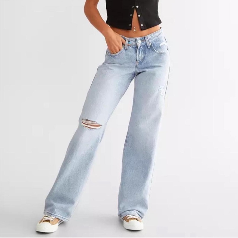 Levi's Premium Low Loose Wide Leg Distressed Light Wash Jeans